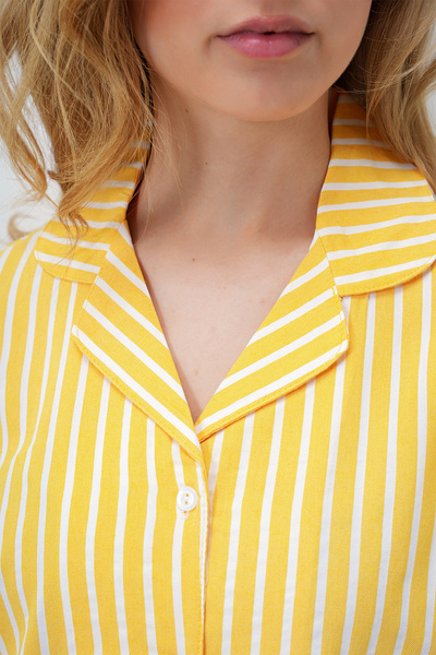 Trend Alaçatı Stili Kadın Sarı Yazlık Pamuk Örme Gömlek Ve Şort Pijama Takım ALC-X14085