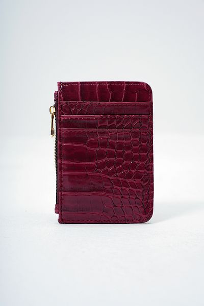 Trend Alaçatı Stili Women's Burgundy Faux Leather Coin Compartment Croco Pattern Medium Size Card Holder Alc-X14077