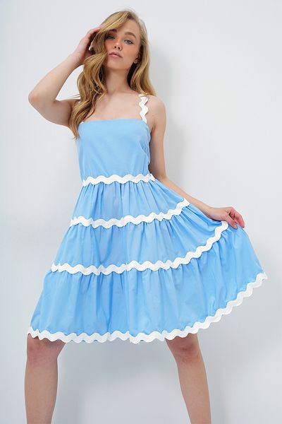 Trend Alaçatı Stili Rochie cu balon din popelin cu fermoar ascuns cu dungi în zig-zag pentru femei ALC-X14146