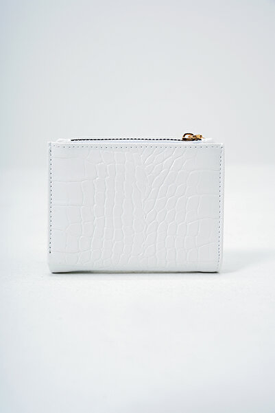 Trend Alaçatı Stili Damen-Geldbörse aus weißem Kunstleder mit Kroko-Muster, Papier- und Münzfach, Kartenetui ALC-X14082