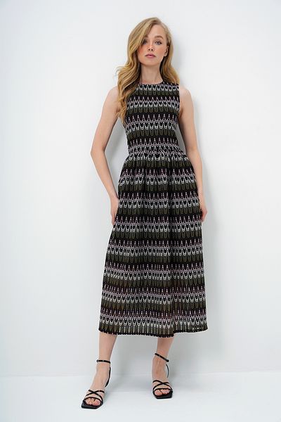Trend Alaçatı Stili Khakifarbenes Damenkleid mit dickem Trägermotiv und besticktem Futter in Maxilänge ALC-X13461