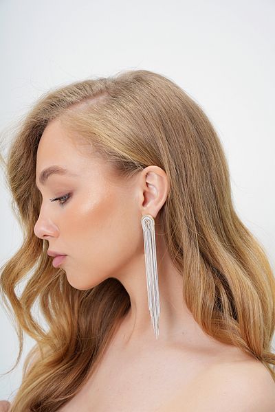 Trend Alaçatı Stili Women's Silver Gold Detailed Dangle Chain Earrings Alc-X14019