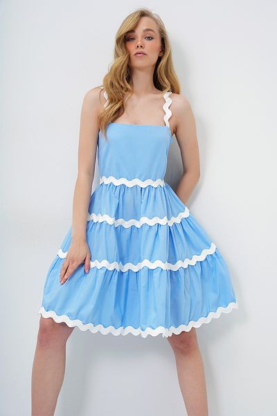 Trend Alaçatı Stili Rochie cu balon din popelin cu fermoar ascuns cu dungi în zig-zag pentru femei ALC-X14146