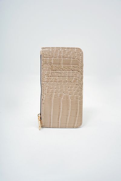Trend Alaçatı Stili Women's Beige Faux Leather Zippered Coin Compartment Croco Pattern Thin Card Holder Alc-X14078