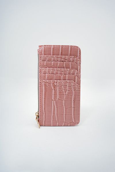 Trend Alaçatı Stili Women's Pink Faux Leather Zippered Coin Compartment Croco Pattern Thin Card Holder Alc-X14078
