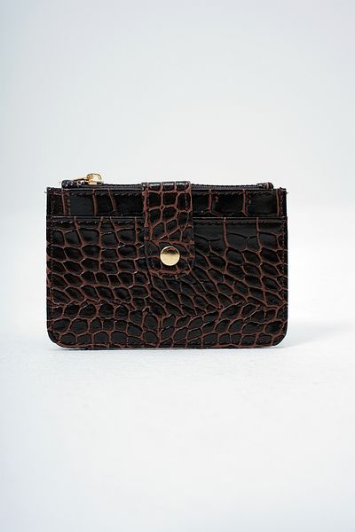 Trend Alaçatı Stili Women's Bitter Brown Faux Leather Coin Compartment Croco Pattern Medium Size Card Holder Alc-X14077