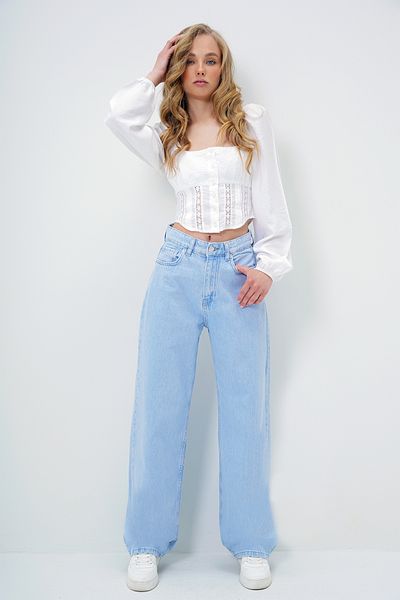Trend Alaçatı Stili Women Light Blue High Waist Buggy Cut Jean Pants Alc-X13955