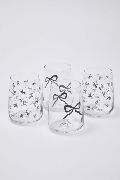 Trendyol Collection Set of 4 Black Bow Printed Cups Tphss25Brd00005