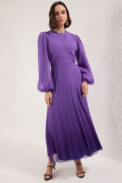 Trendyol Modest Lilafarbenes, mit Farbverlauf gefüttertes, gewebtes Chiffonkleid TCTSS25EB00061