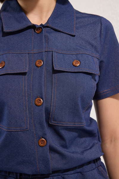 Trendyol Collection Indigo Denim Look Button Short Shorts Jumpsuit Twoss25Tu00044