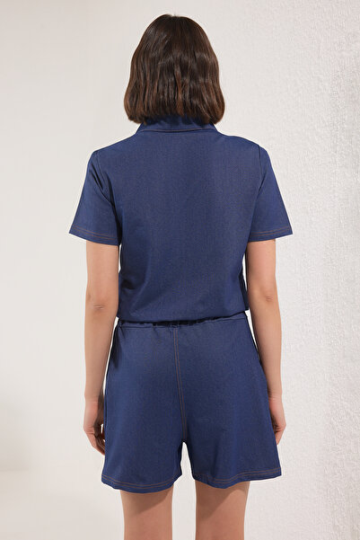 Trendyol Collection Indigo Denim Look Button Short Shorts Jumpsuit Twoss25Tu00044