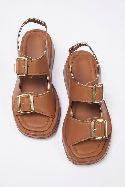 TRENDYOL SHOES Damen Sandalen mit dicker Sohle - TAKAW25SD00000 (Taba Double Buckle)