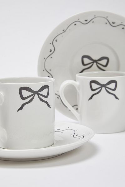 Trendyol Collection Set of 2 Porcelain Bow/Ribbon Printed Coffee Cups Tphss25Kfc00005