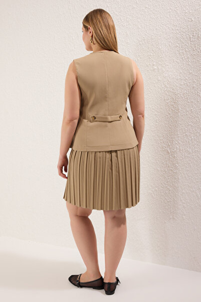 Trendyol Curve Μπεζ πολυβισκόζη υφαντό φόρεμα μεγάλου μεγέθους