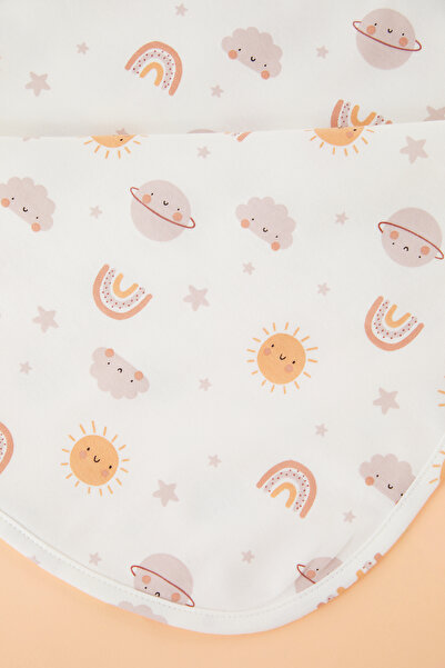 TRENDYOLKIDS Ecru Unisex 100% Cotton Rainbow Patterned Double Layer Interlock Baby Blanket Tkdss25Ci00000