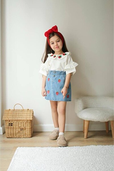 KOKOŞ BEBEK Комплект джинсової спідниці з полуничним візерунком | Вік 3-10 років