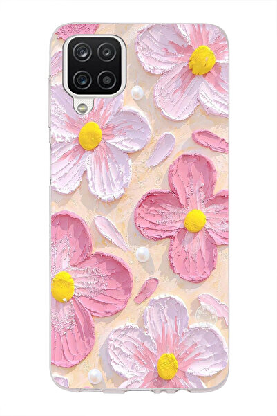 moonset Samsung Galaxy A22 / M22 / M32 Uyumlu Pastel Çiçek Tasarımlı Baskılı Şeffaf Telefon Kılıfı