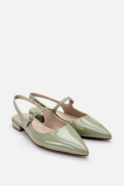 Yaya by Hotiç Verstellbare Ballerinas mit Schnalle aus grünem Lackleder für Damen