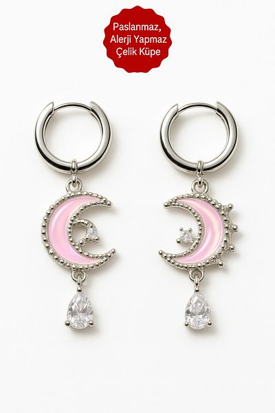 MakeWell Stainless Tarnish Free Heart Bow Crescent Sun Butterfly Pole Star Designed Anti Allergic Steel Earrings