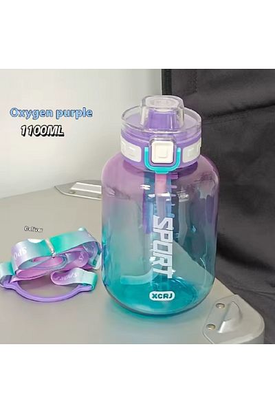 hediyeconcepti 1100ml Large Capacity Portable Sports Flask Soft Drink Thermos Camping Running Flask with Straw