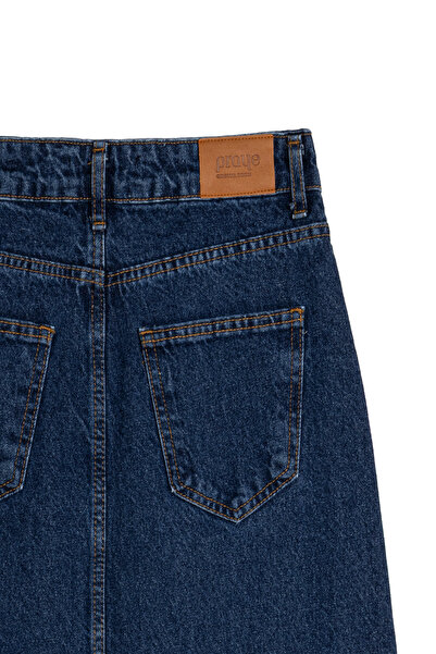 praye Uzun Çan Denim Etek Mavi