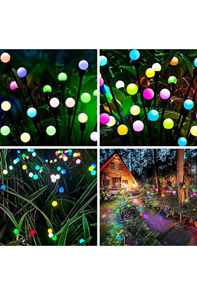 pazariz Güneş Enerjili Solar LED Işık, Bahçe Işıkları Ateş Böceği Çiçek Lamba 8 Saçaklı RGB 1 Adet