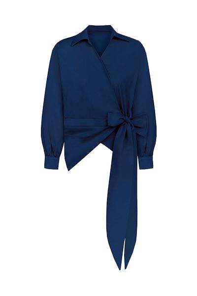 praye Tie-Up Asymmetrical Shirt Navy Blue