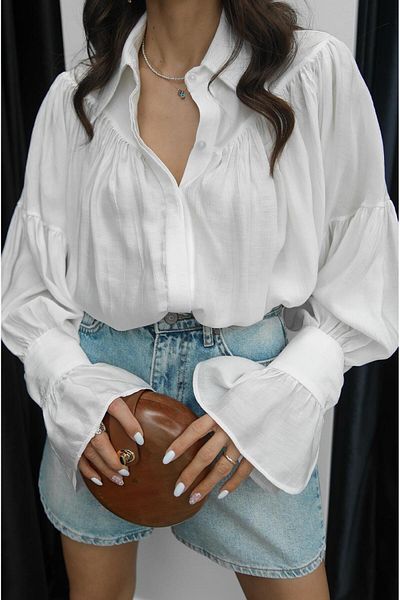 Havoş Ecru Shirring and Sleeve Detailed Shirt
