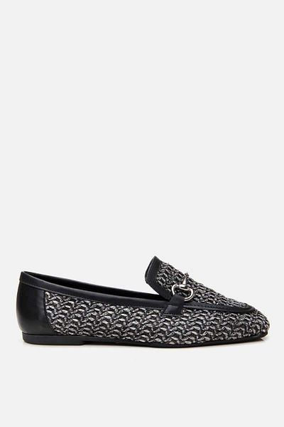 Yaya by Hotiç Schwarzer Damen-Loafer aus Stroh mit detaillierter Schnalle