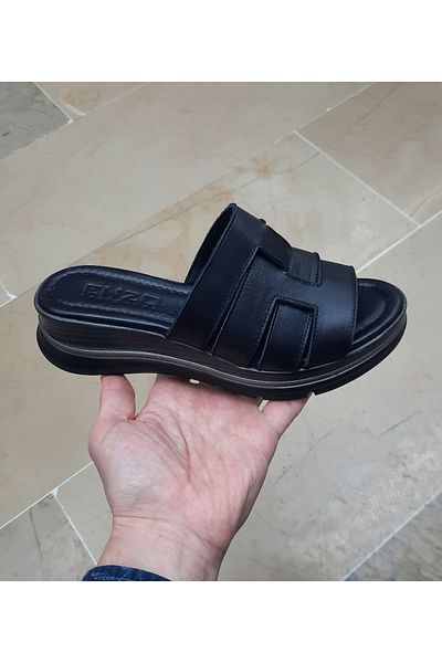 ENZO Γυναικείες παντόφλες με τακούνι με εσωτερική και εξωτερική γνήσια δερμάτινη ανατομική σόλα
