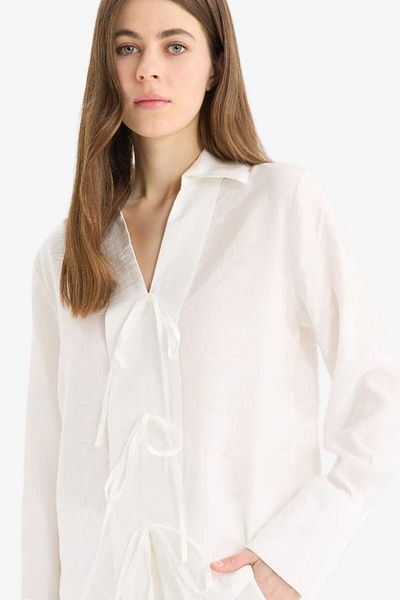 DeFacto New Season Regular Fit Front Laced Modal Long Sleeve Shirt