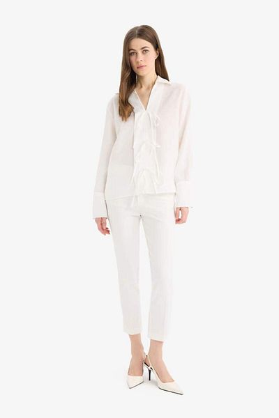 DeFacto New Season Regular Fit Front Laced Modal Long Sleeve Shirt