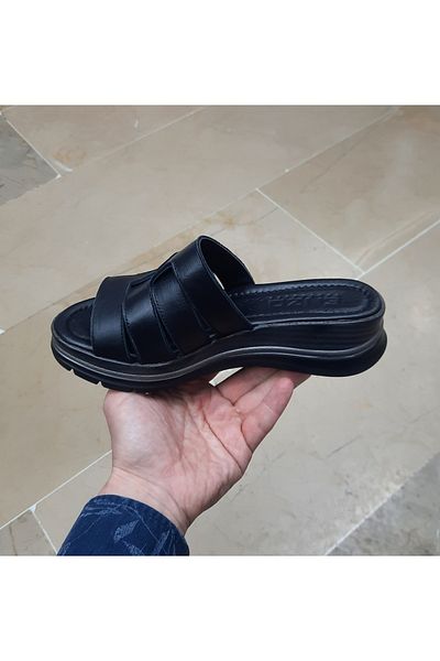 ENZO Γυναικείες παντόφλες με τακούνι με εσωτερική και εξωτερική γνήσια δερμάτινη ανατομική σόλα