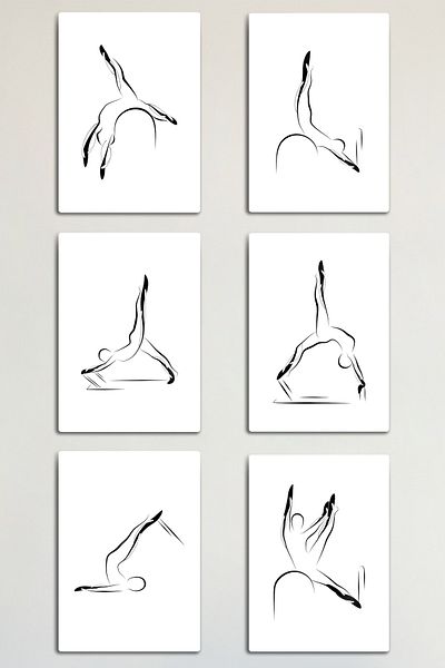 DekorHane Metal Print - Pilates, Yoga, Studio Style, Reformer, Design Wall Painting, Set of 6