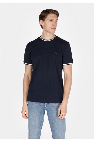 Colin's Regular Fit Round Neck Jacquard Men's Navy Blue Short Sleeve T-Shirt
