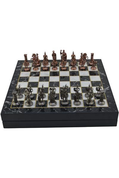 STOREMAX Svticaret Medium Size Metal Roman Chess Set Mdf Board with Antique and Marble Pattern Storage Box (36X