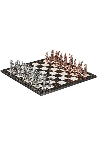 STOREMAX Svticaret Large Size Metal Roman Chess Set Ancient and Folding Marble Pattern Board Mhm 10535