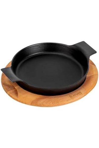 STOREMAX Bystoreby Cast Round Pan Cast Iron Solid Double Handle Beech Serving Wood. Diameter(Ø)