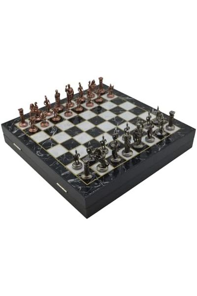 STOREMAX Svticaret Medium Size Metal Roman Chess Set Mdf Board with Antique and Marble Pattern Storage Box (36X
