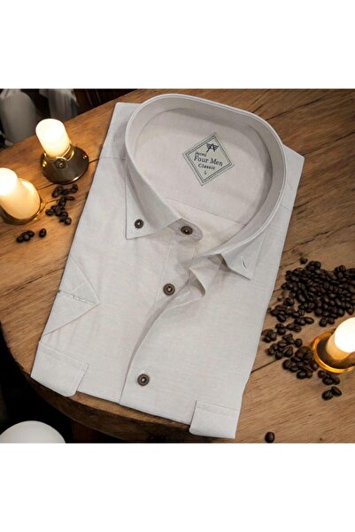 EREN STYLE Ανδρικό πουκάμισο από λινό κλασικό κοντομάνικο εκρού με διπλή τσέπ...