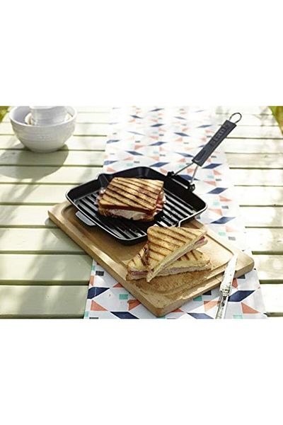 STOREMAX Lbstorex Cast Iron Grill Pan with Folding Handle 24 X 24 cm Black Newdsng 1116818