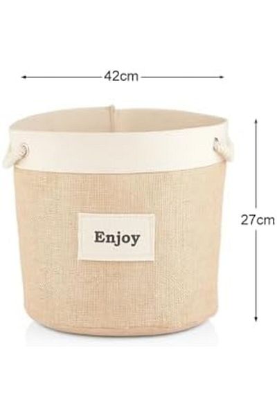 STOREMAX Bystoreby Cream Striped Cylinder Jute Basket – Large Newdesing 646268