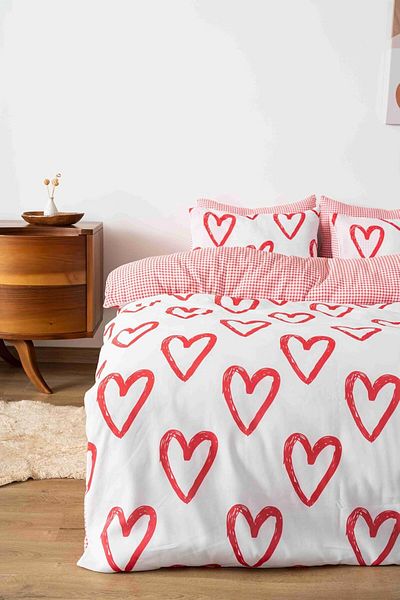 STOREMAX Jvnnastore Plaid Hearts Single Duvet Cover Set, Cotton 646268