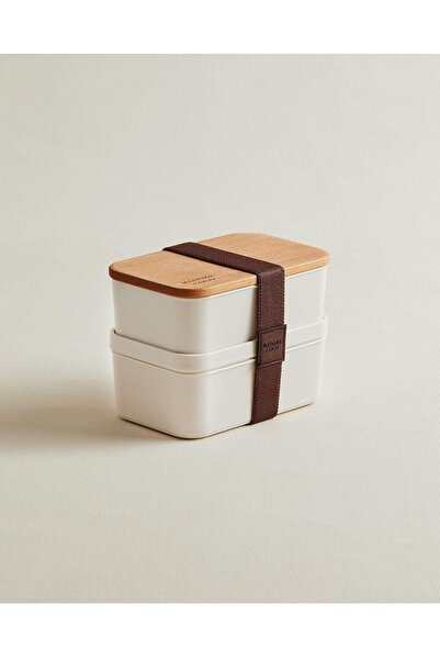 STOREMAX Sellbuyst Coco Margot 500ml Storage Container with Wooden Lid, Soft Ecru, 500ml, Pack of 2 Trendy 266450