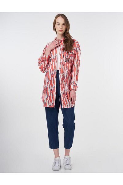 KYR Abstract Pattern Shirt Collar Tunic Coral