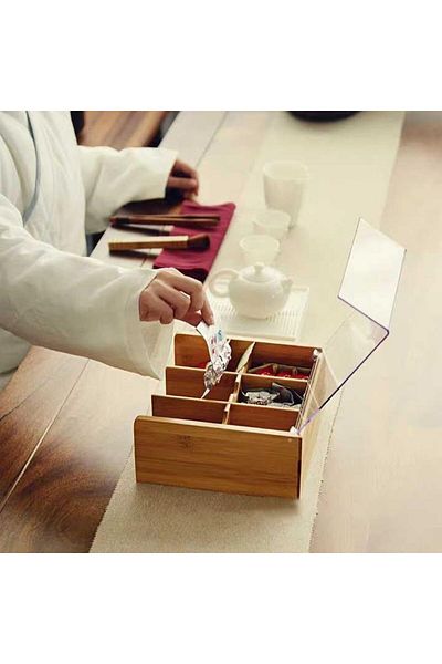 STOREMAX Bystoreby Acrylic Transparent Lid Bamboo 6 Compartment Tea Box - 100% Bamboo Transparent Lid (2