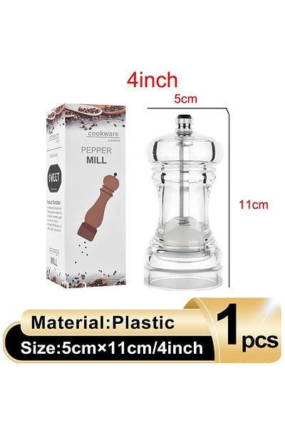 FLYMUYU 4inch Pepper Grinder Clear Acrylic Salt And Pepper Mills Spice Mill Adjustable Coarseness