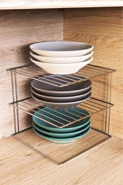 STOREMAX Sellbuystore Metal Chrome Plate Rack Corner Shelf 2 Tier Cabinet Plate Kitchen and Counter Organizer