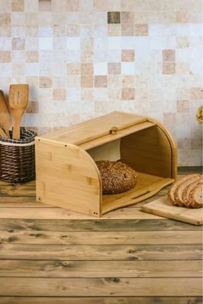 STOREMAX Bamboo Luxury Large Bread Cabinet with Shutter Cover, Bamboo Bread Box Bread Cabinet, Bread Basket Sa