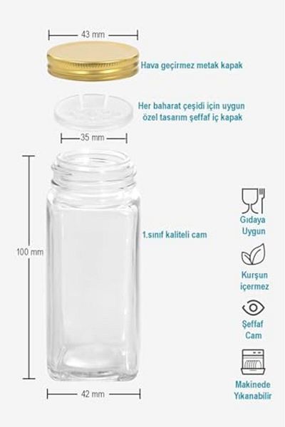 salesalbutik Glass Spice Rack Set Spice Rack Set with Gold Lid and Label